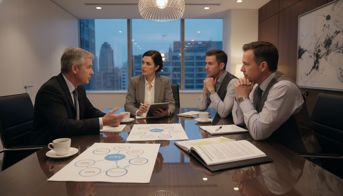 Team discussing UK company shares