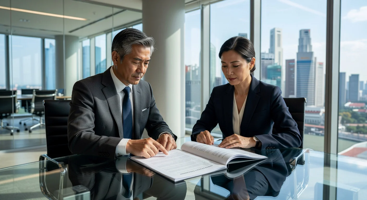 Business professionals reviewing shareholders agreement