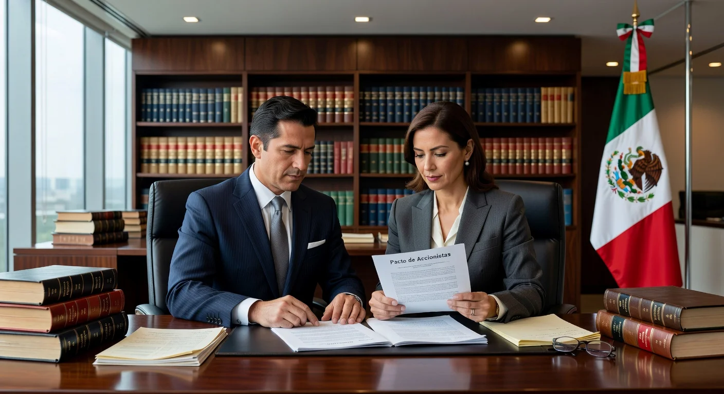 Mexican lawyers reviewing shareholder agreement