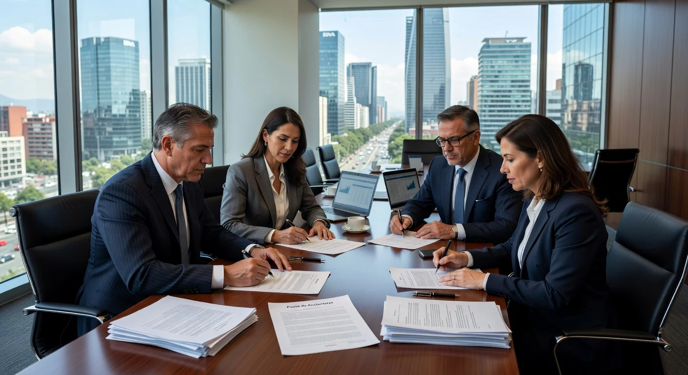 Signing Pacto de Accionistas in boardroom