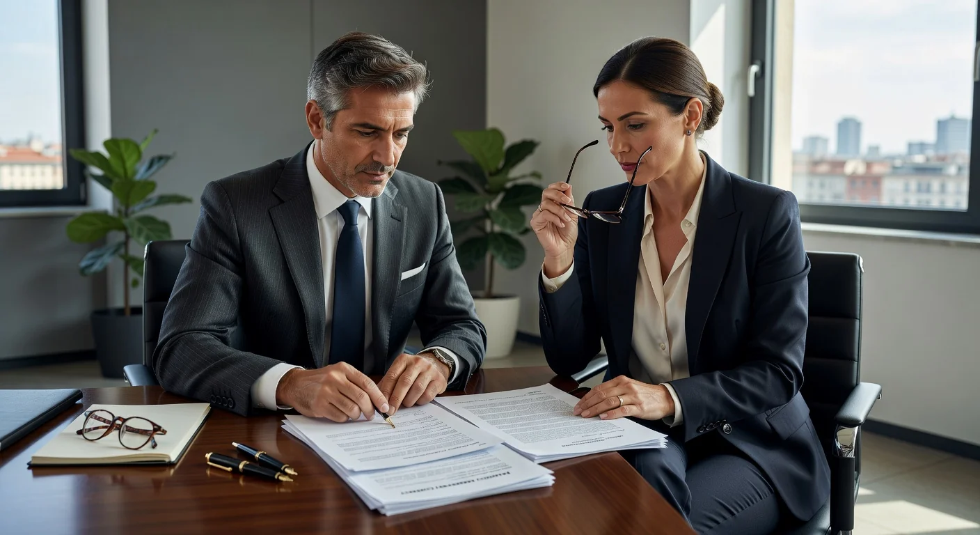 Business partners reviewing contract