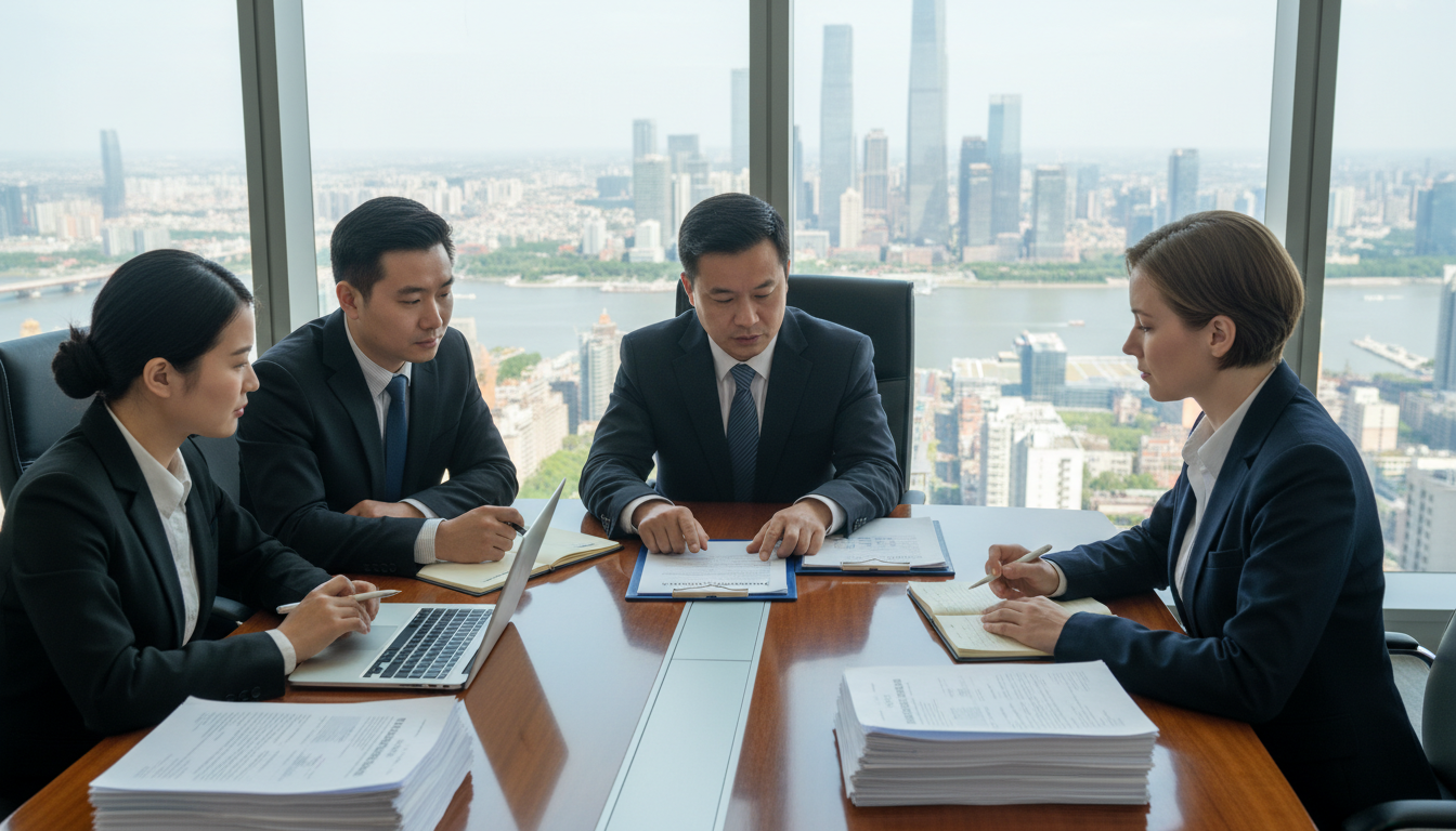 Team discussing shareholder contract in meeting