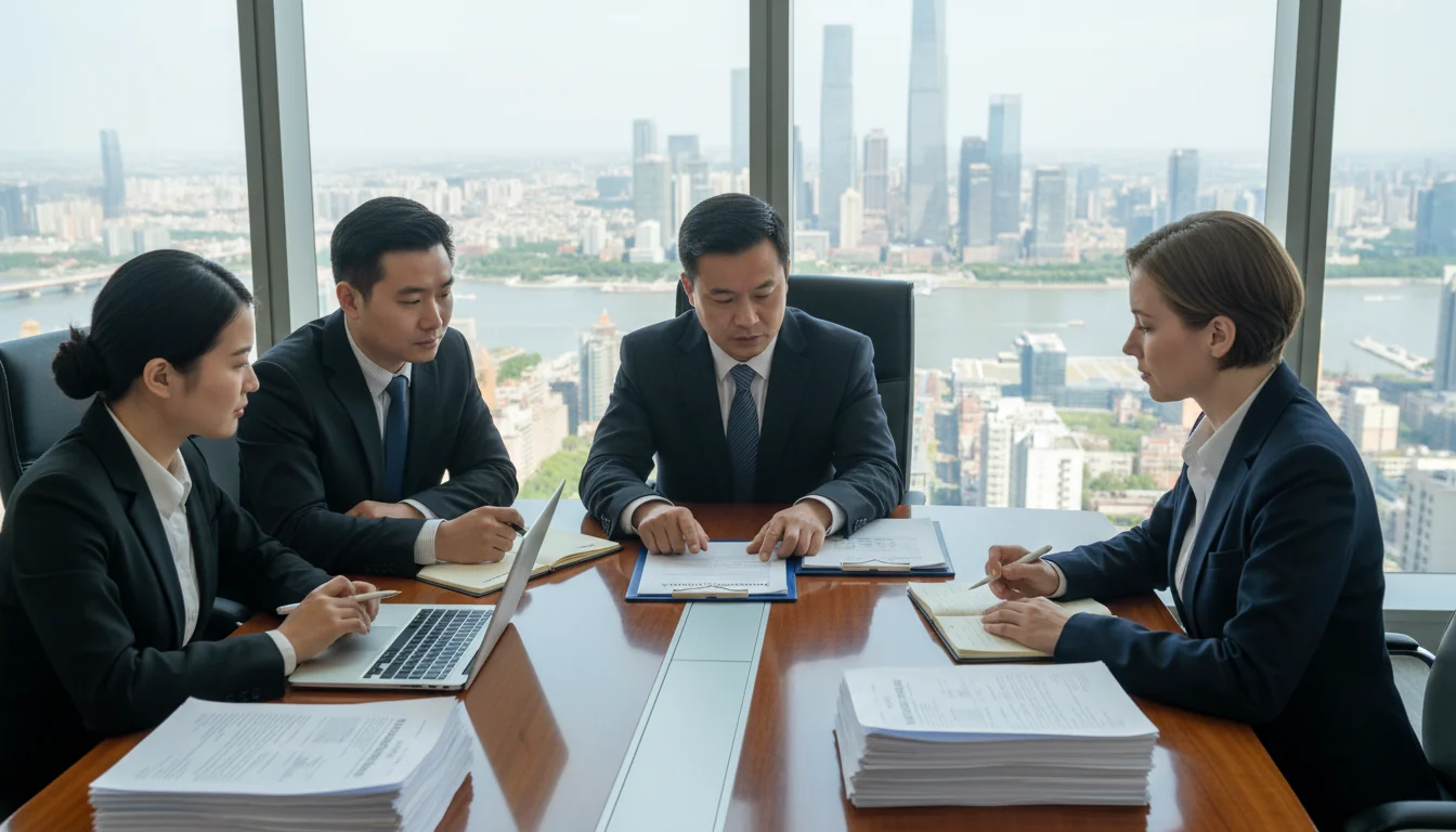 Team discussing shareholder contract in meeting