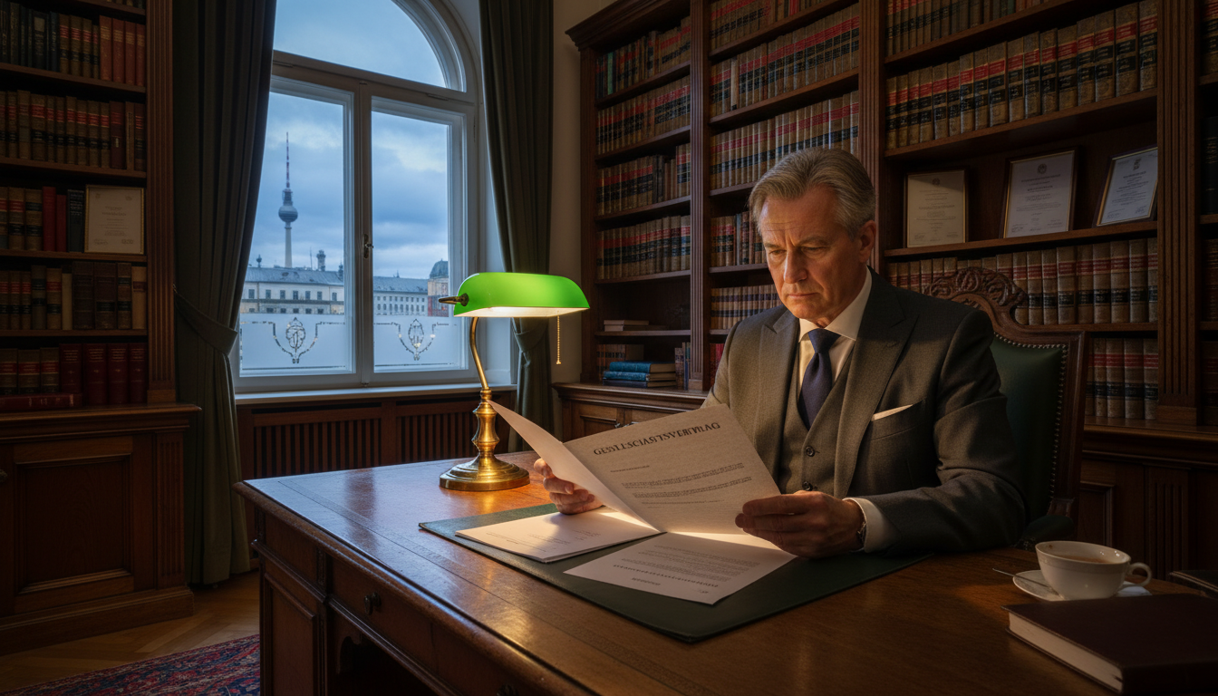 Lawyer reviewing contract in Germany.