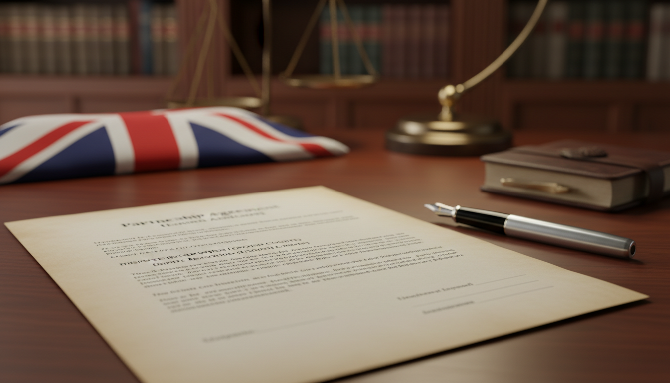 UK flag with partnership contract overlay