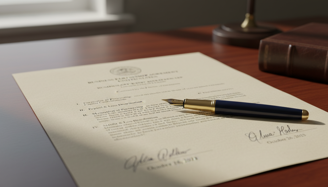 Close-up of signed partnership agreement document