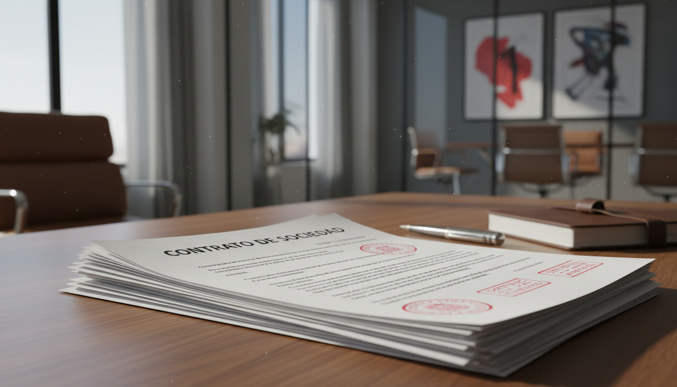 Stack of Spanish business documents.