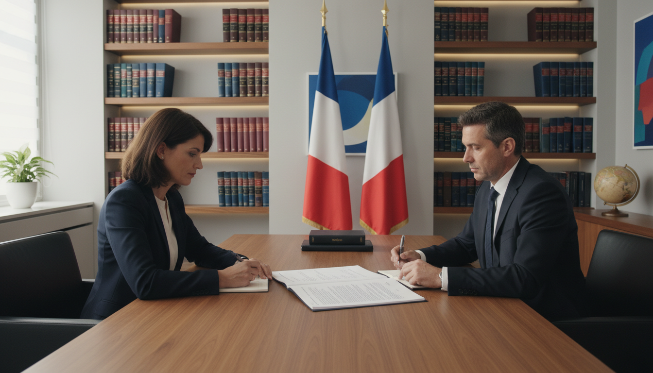 French lawyers reviewing partnership contract