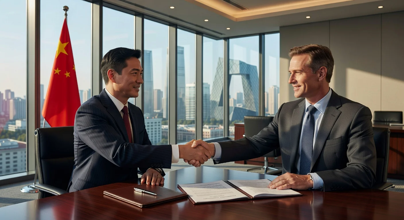 Business partners signing agreement in China