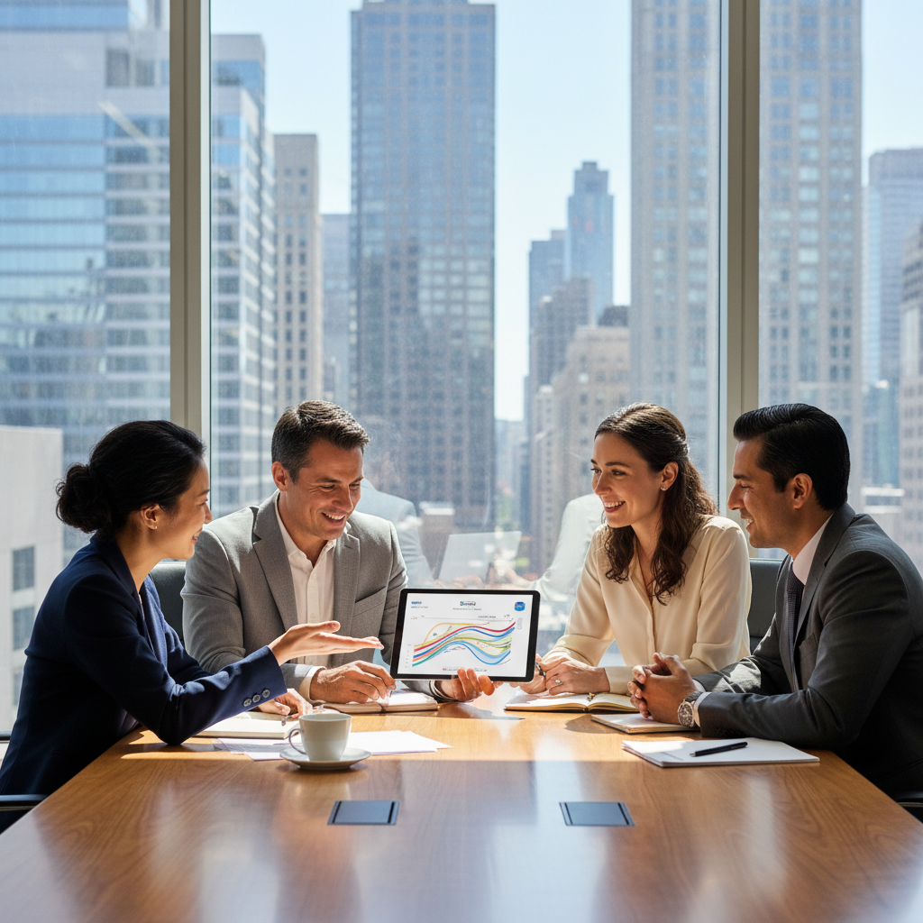 A photorealistic image of a diverse group of professional adults in a modern conference room, engaged in a collaborative business meeting, symbolizing the foundational structure and governance of a limited liability company as outlined in its social statutes.