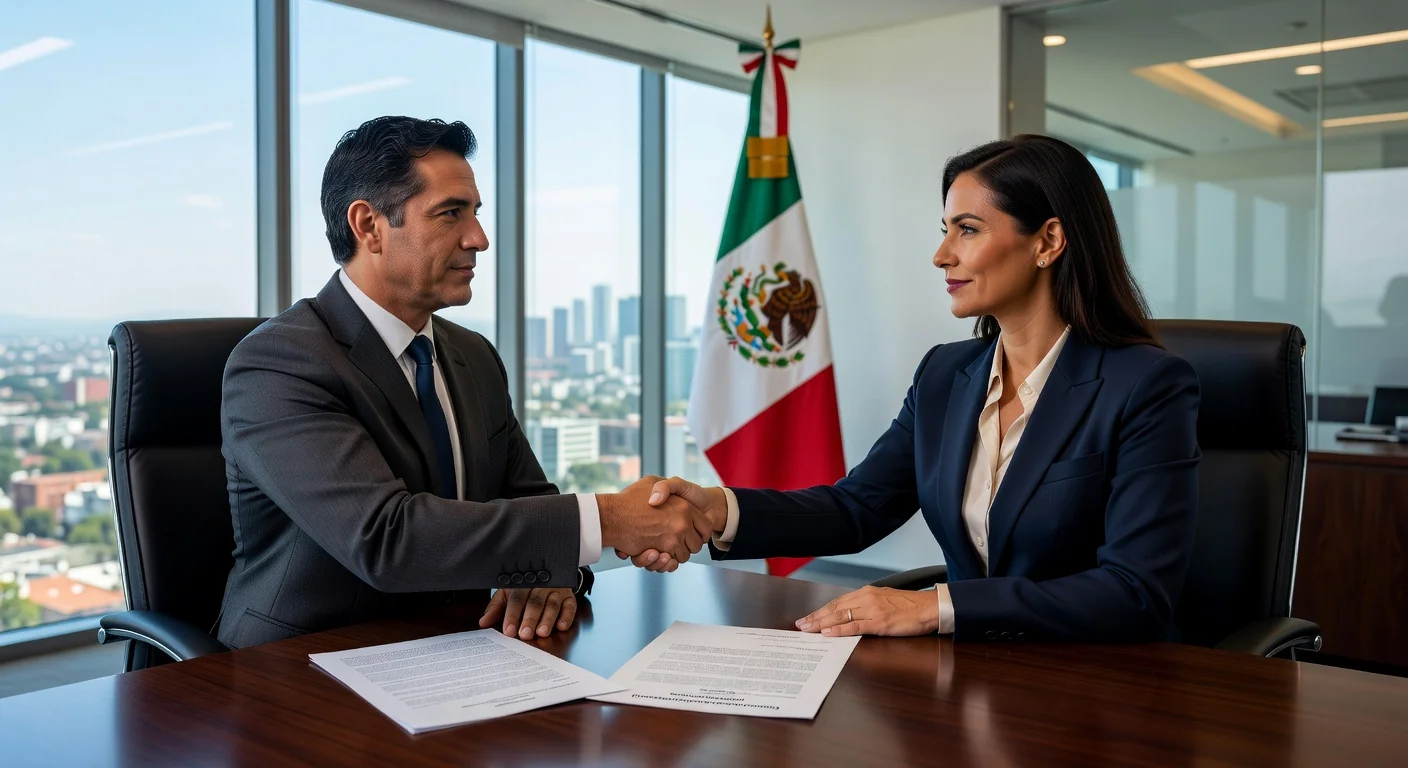 Mexican business partners signing LLC contract