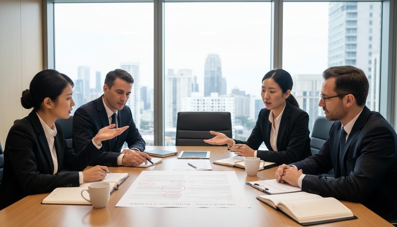 Business team reviewing charter template