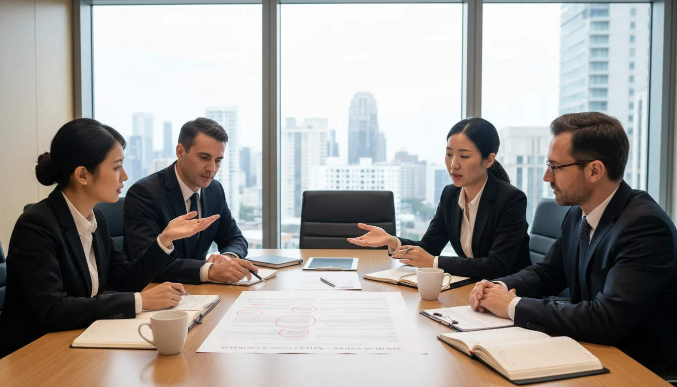 Business team reviewing charter template
