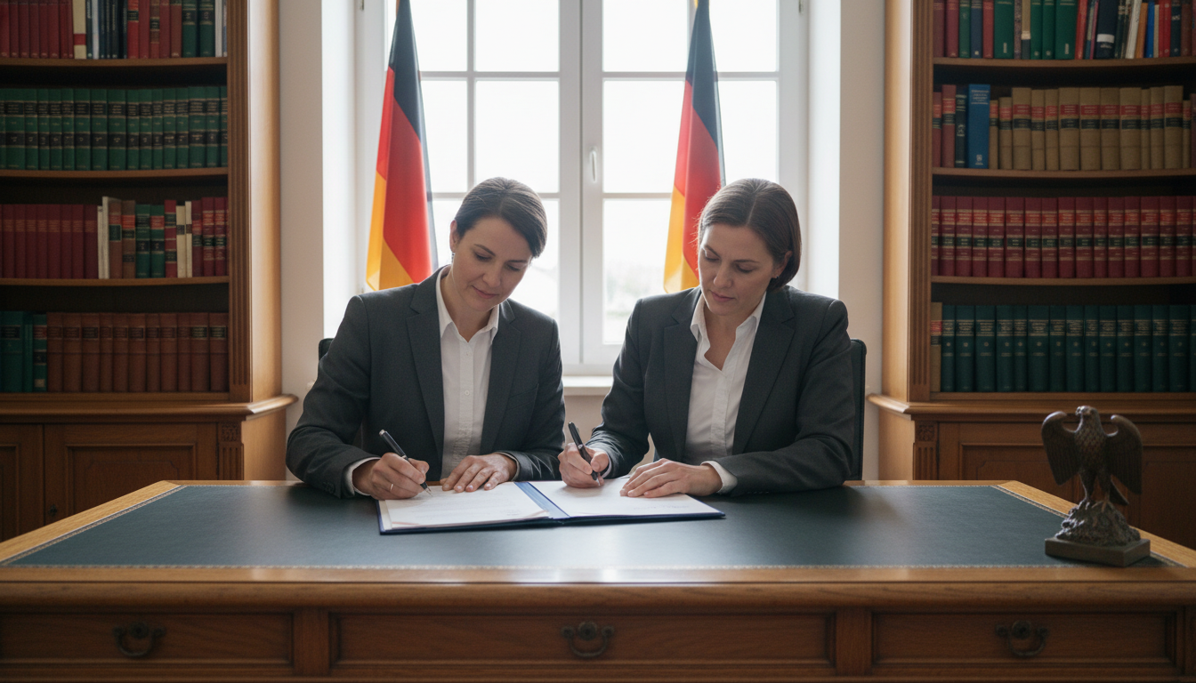 German business partners signing agreement
