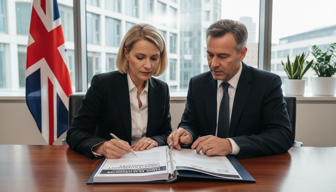 Business professionals reviewing LLP agreement