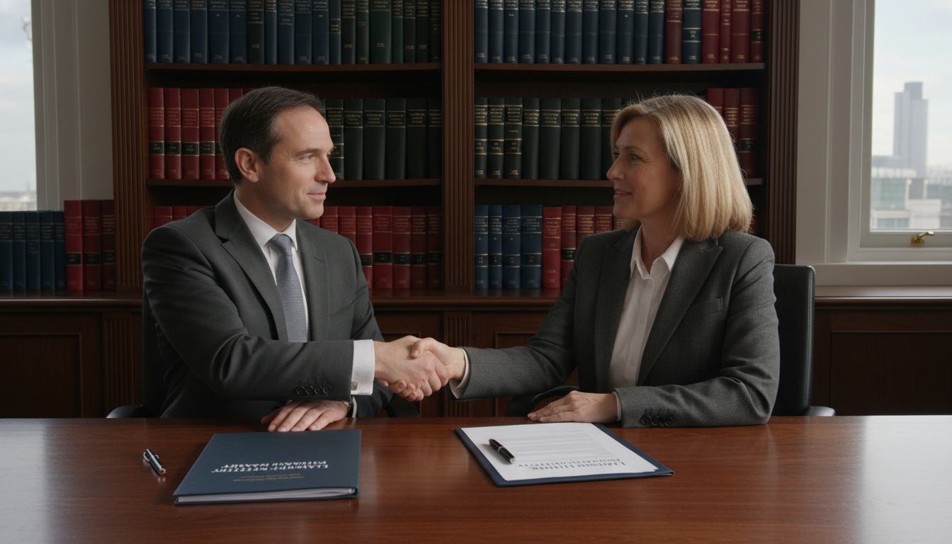 Lawyers signing partnership contract