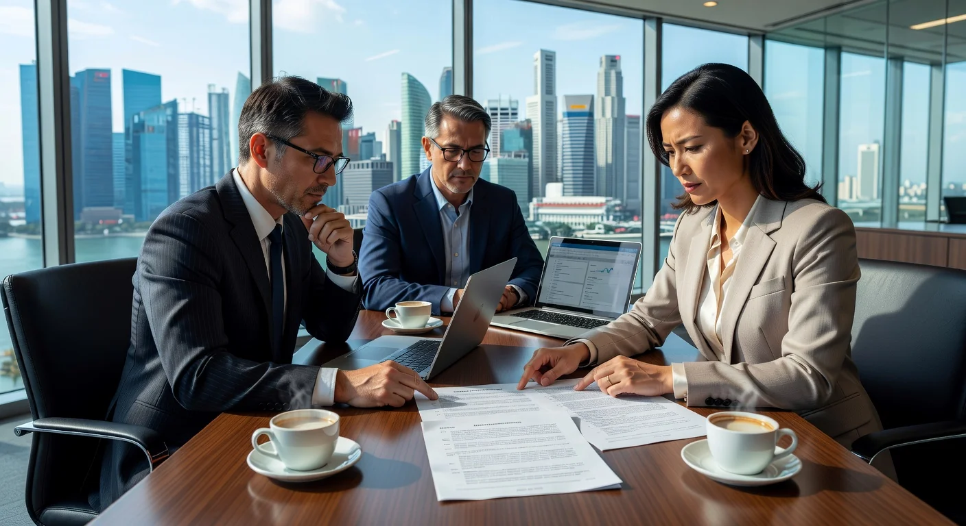 Business professionals reviewing shareholder agreement