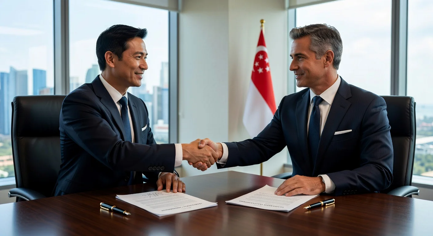 Signing shareholders' agreement in boardroom