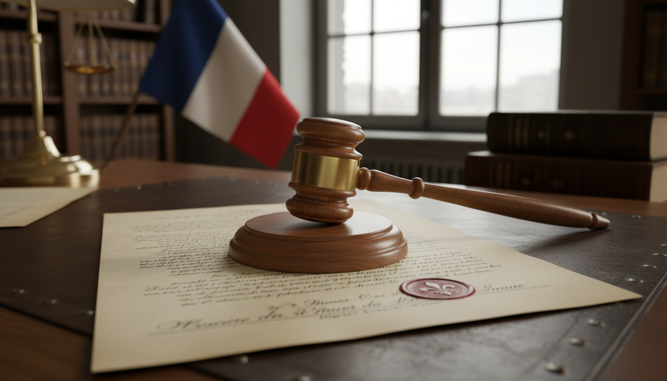 French legal document with gavel.