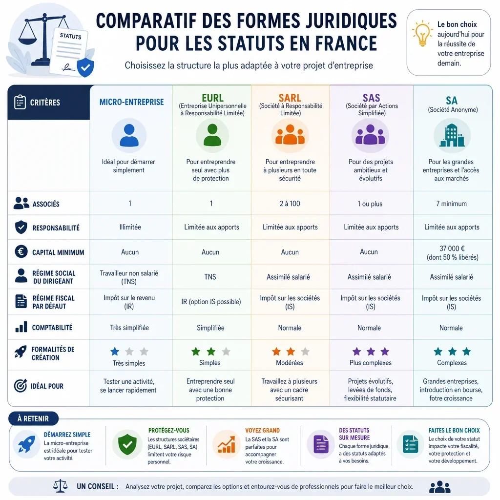 Comparatif des formes juridiques pour les statuts