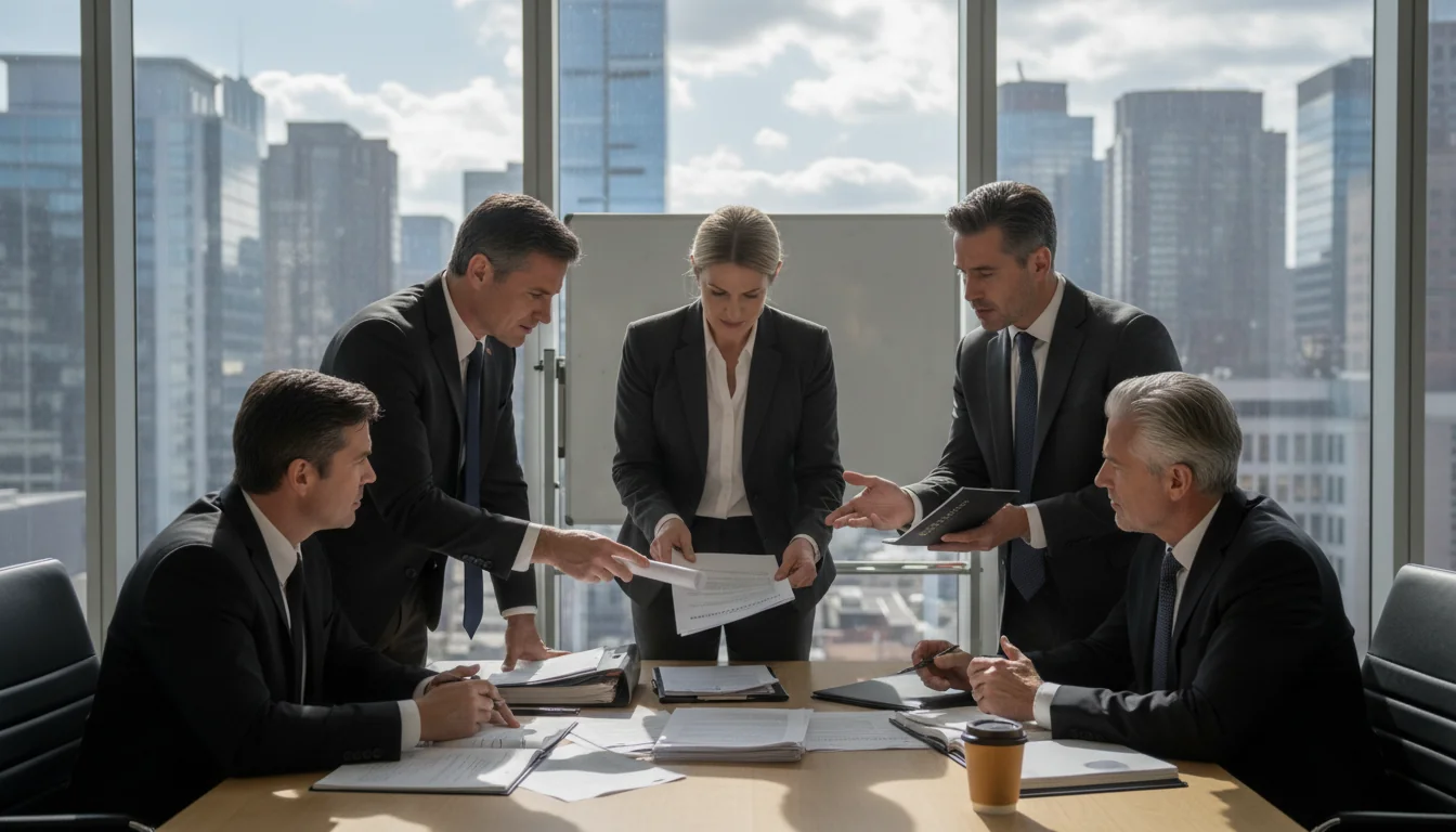 Legal team discussing bylaws differences.