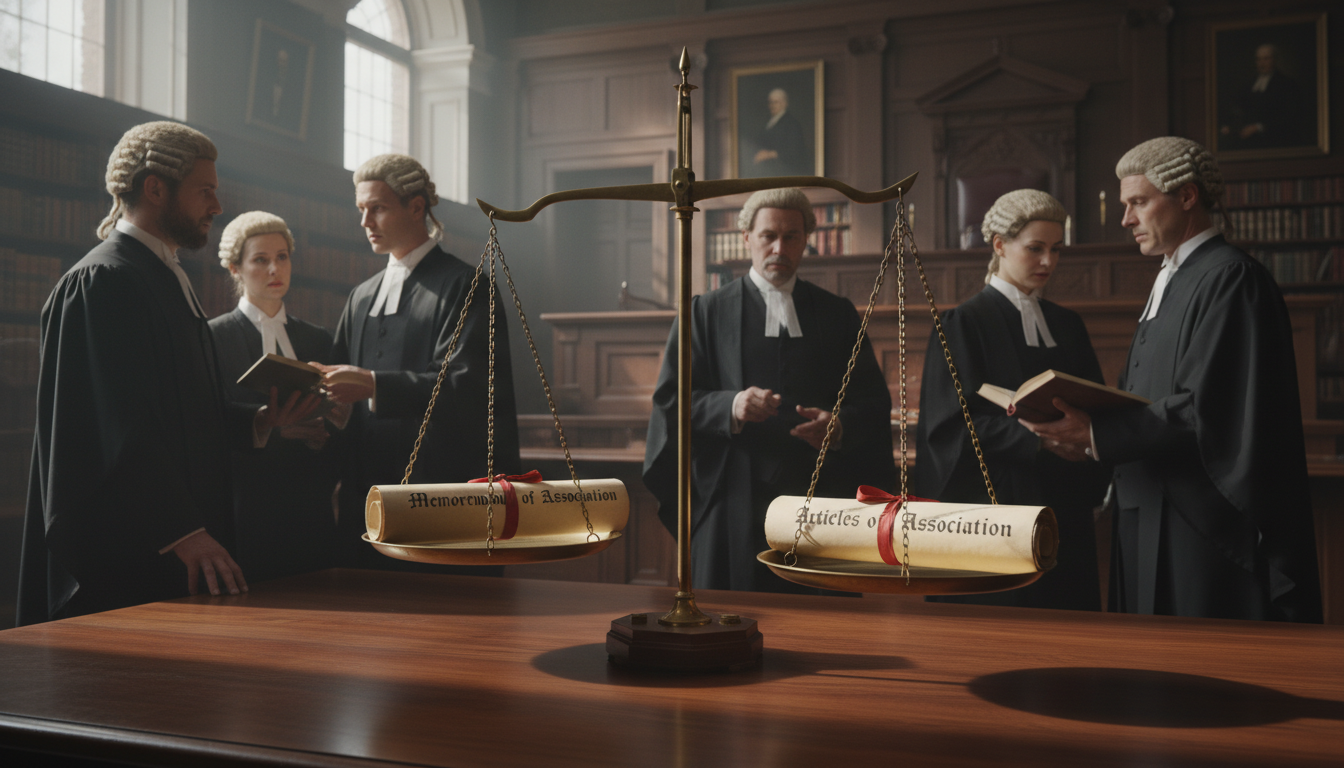 Legal balance scale with company charters