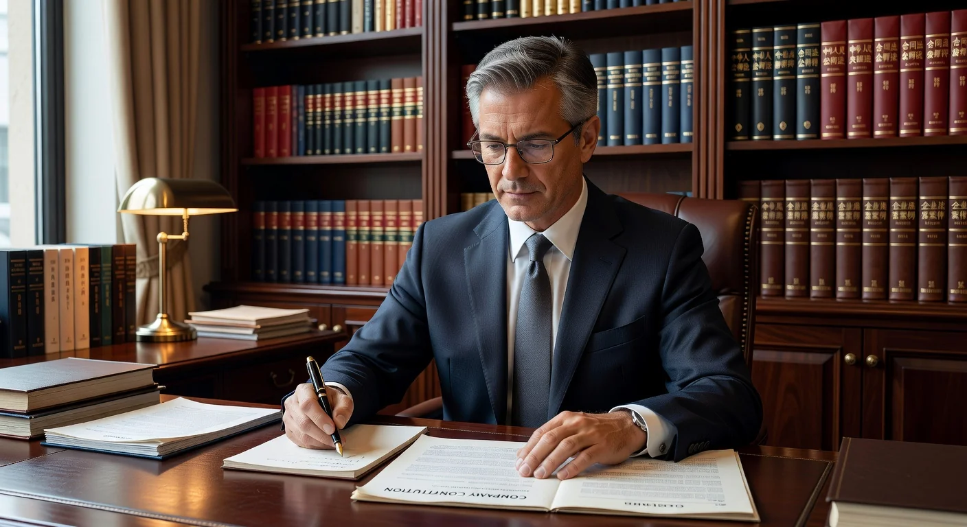 Legal advisor reviewing corporate bylaws.