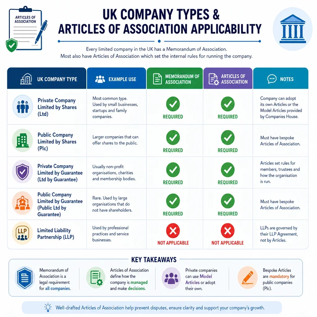 UK Company Types and Articles of Association Applicability