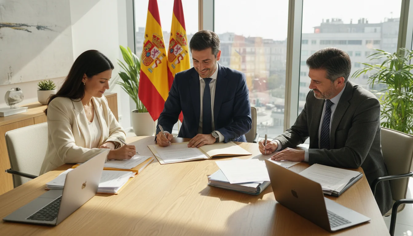 Businesspeople signing company documents.