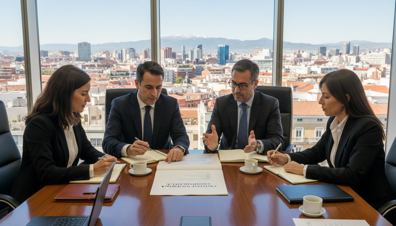 Group reviewing Spanish business constitution.