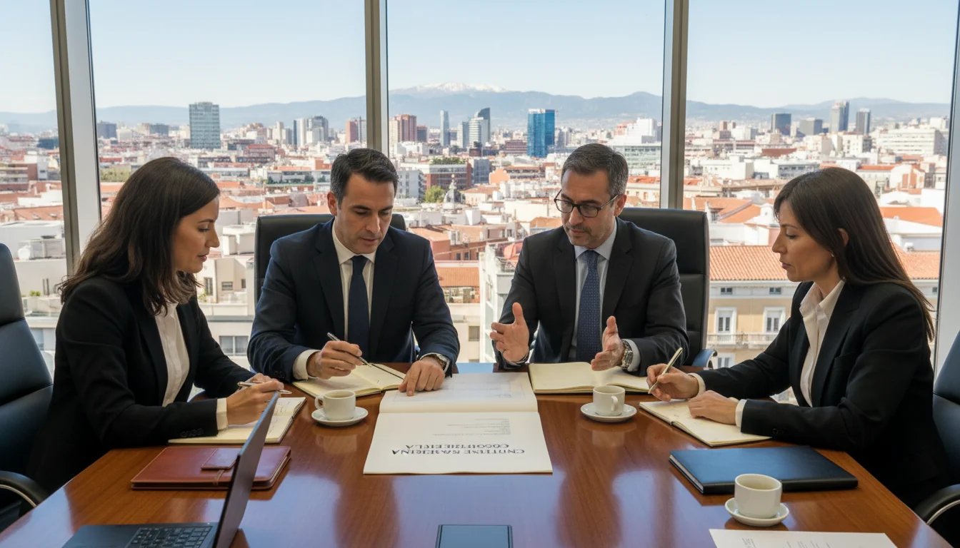 Group reviewing Spanish business constitution.