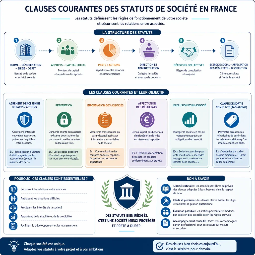 Clauses courantes des statuts de société