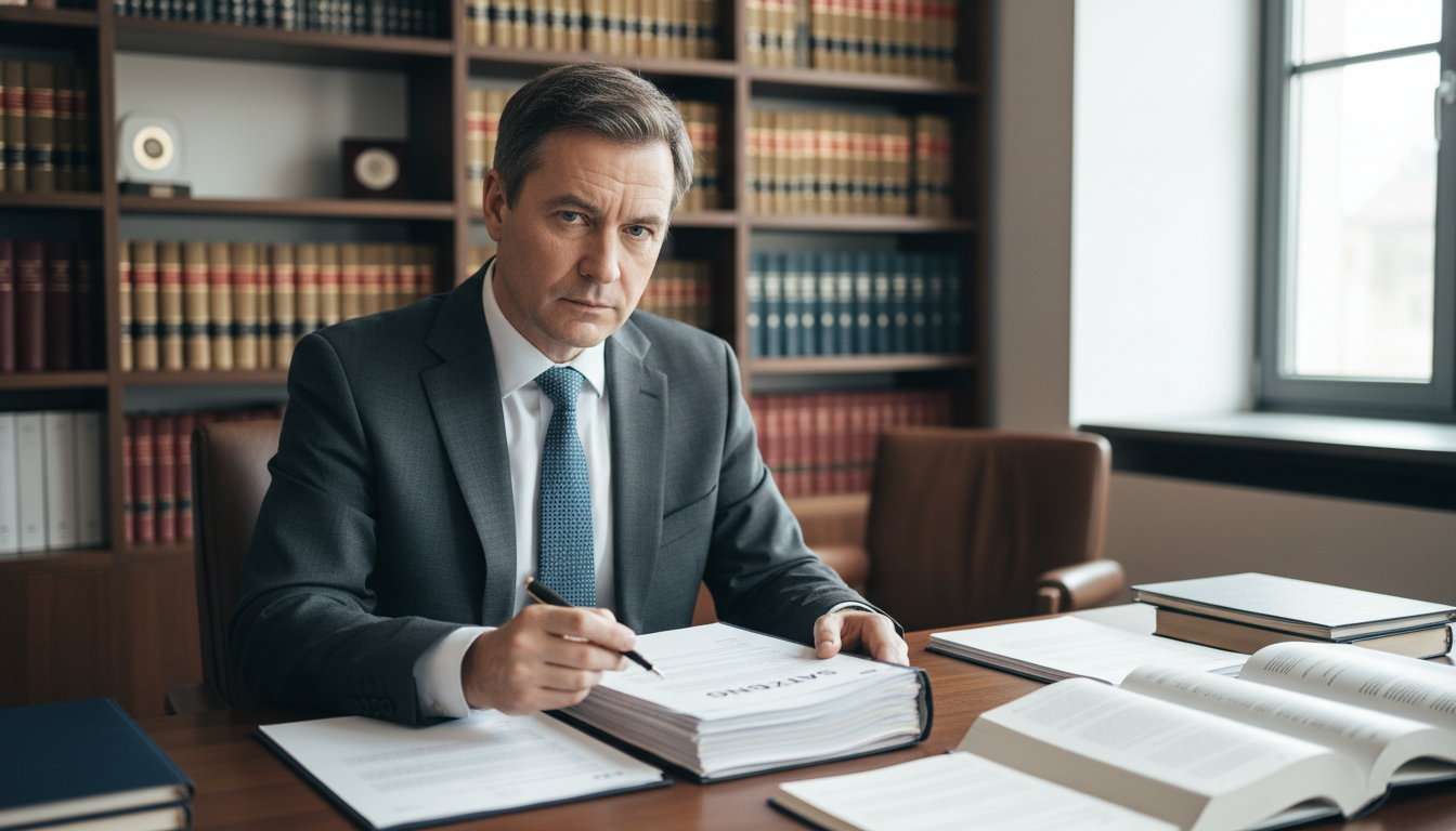 Lawyer reviewing Satzung papers