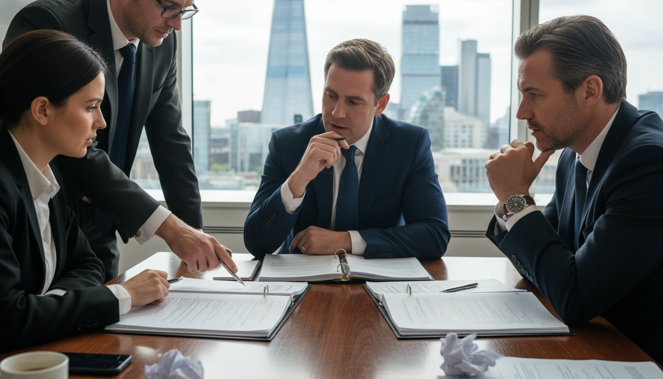 Corporate team discussing company bylaws