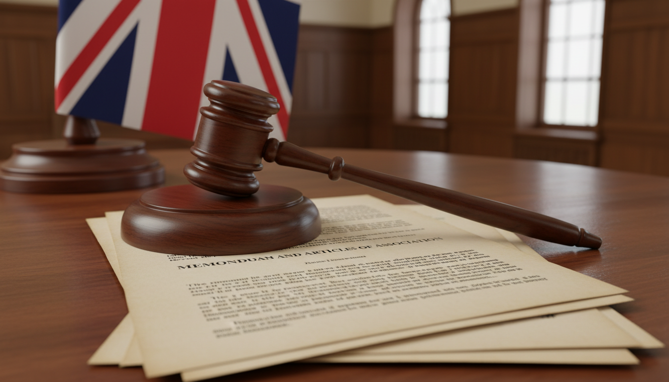 Gavel and UK flag beside contract papers