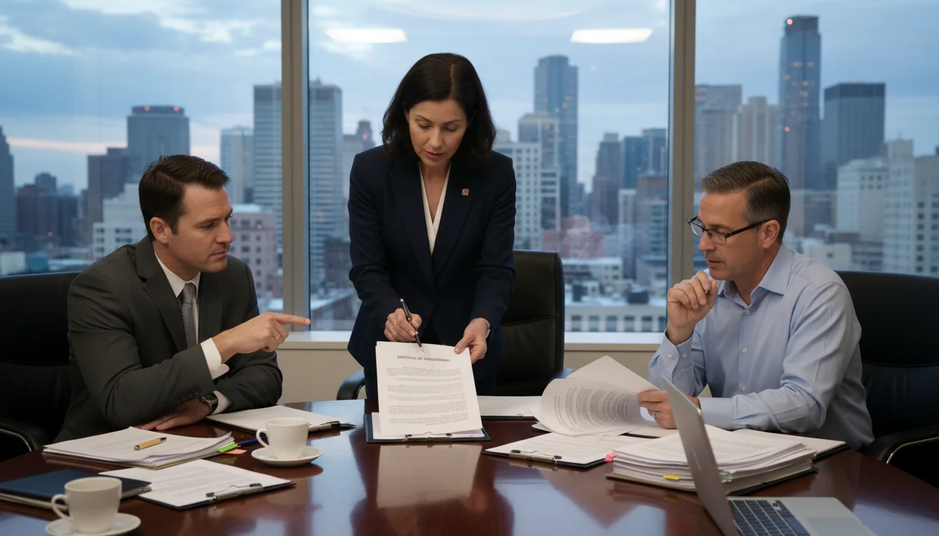 Business team reviewing incorporation forms