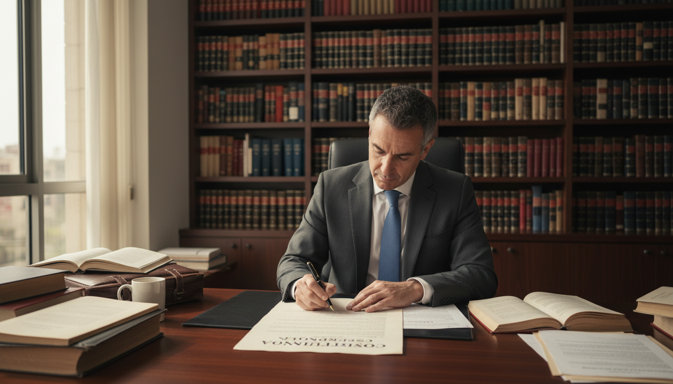 Spanish lawyer drafting legal document