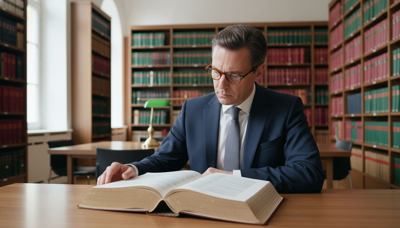 Lawyer reviewing French legal statute