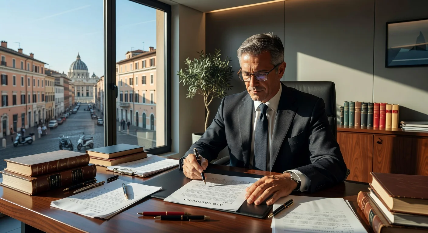 Italian lawyer reviewing atto costitutivo