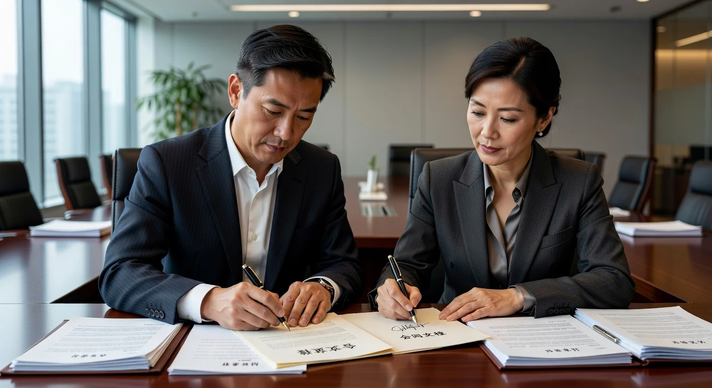 Signing Chinese corporate charter.