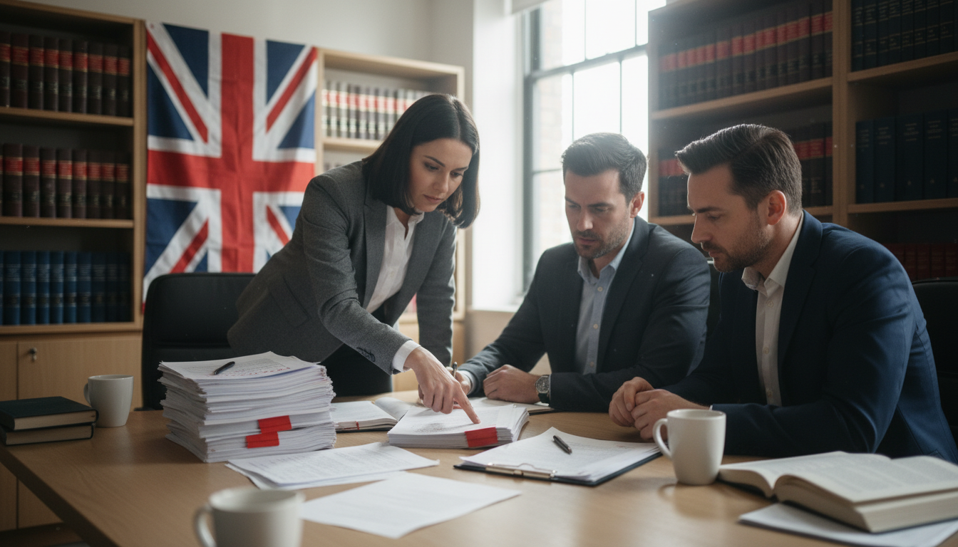 UK business meeting discussing documents