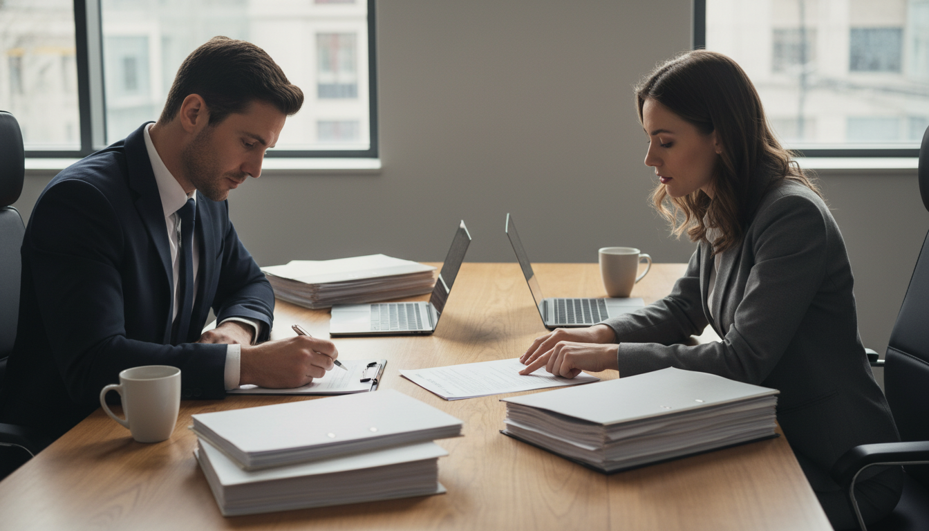 Business professionals drafting documents