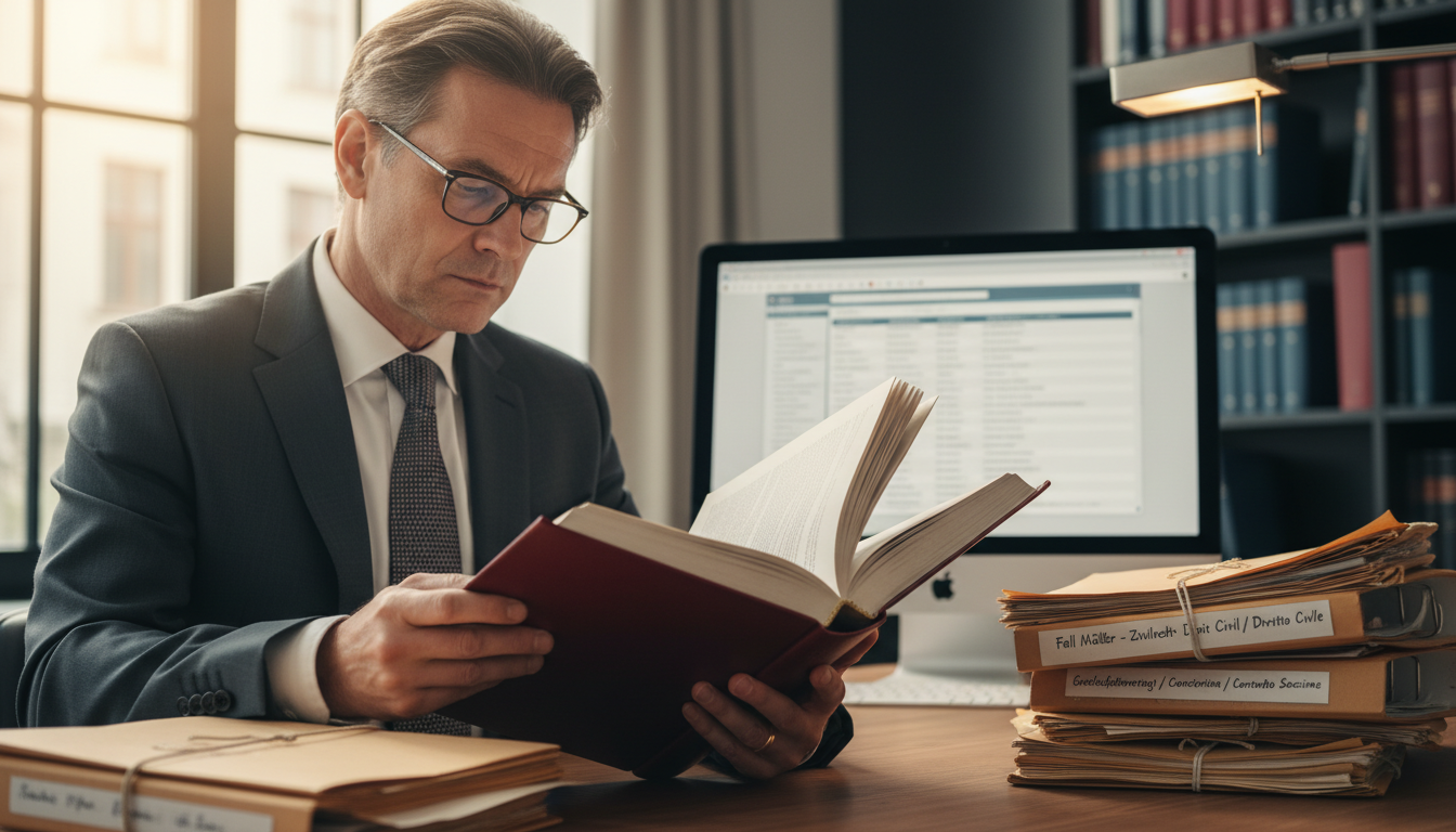 Lawyer reviewing statutes in office