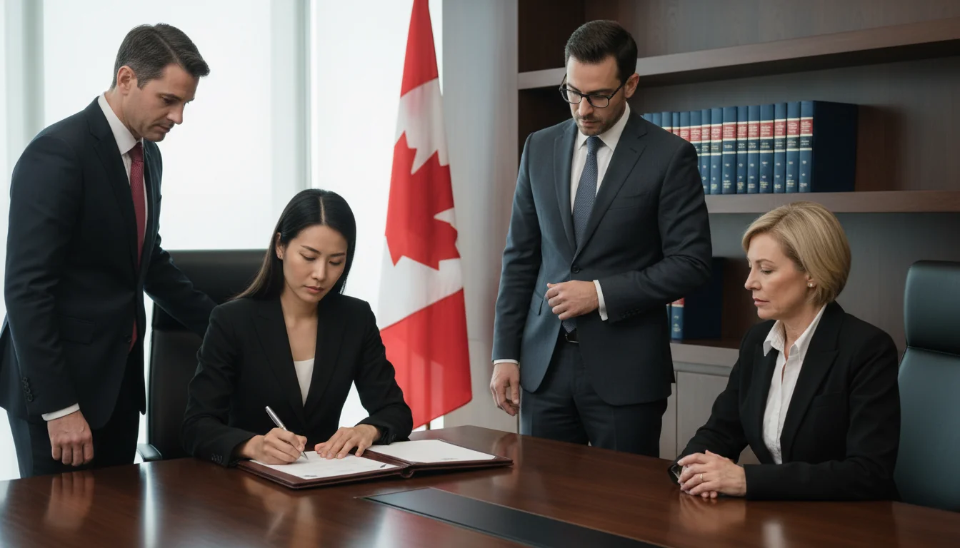 Signing corporate bylaws agreement in boardroom