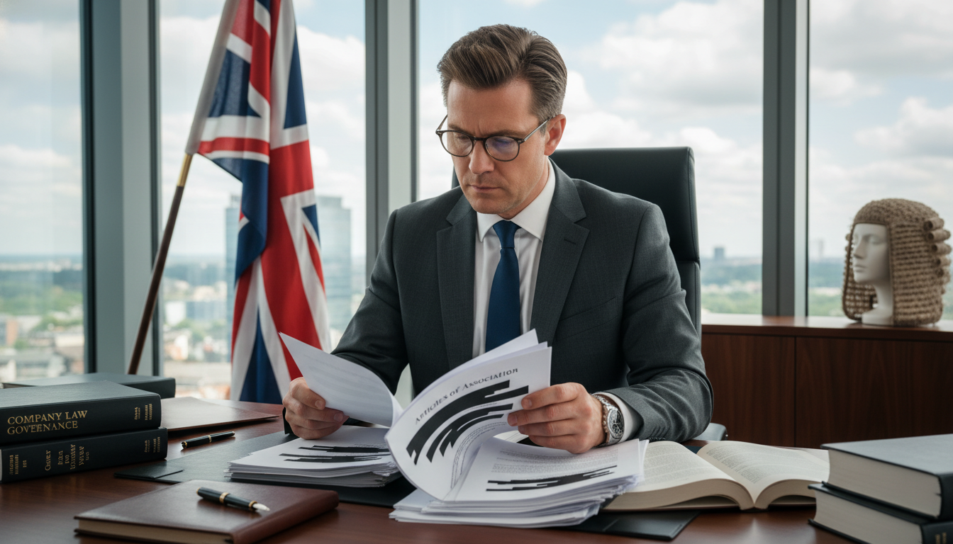 UK lawyer reviewing legal document