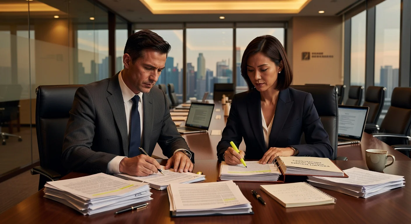 Legal professionals reviewing documents