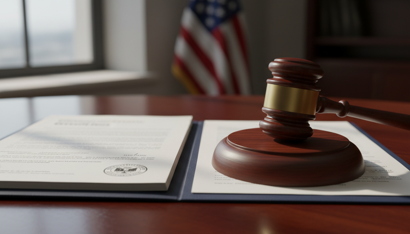 Gavel and legal documents on desk