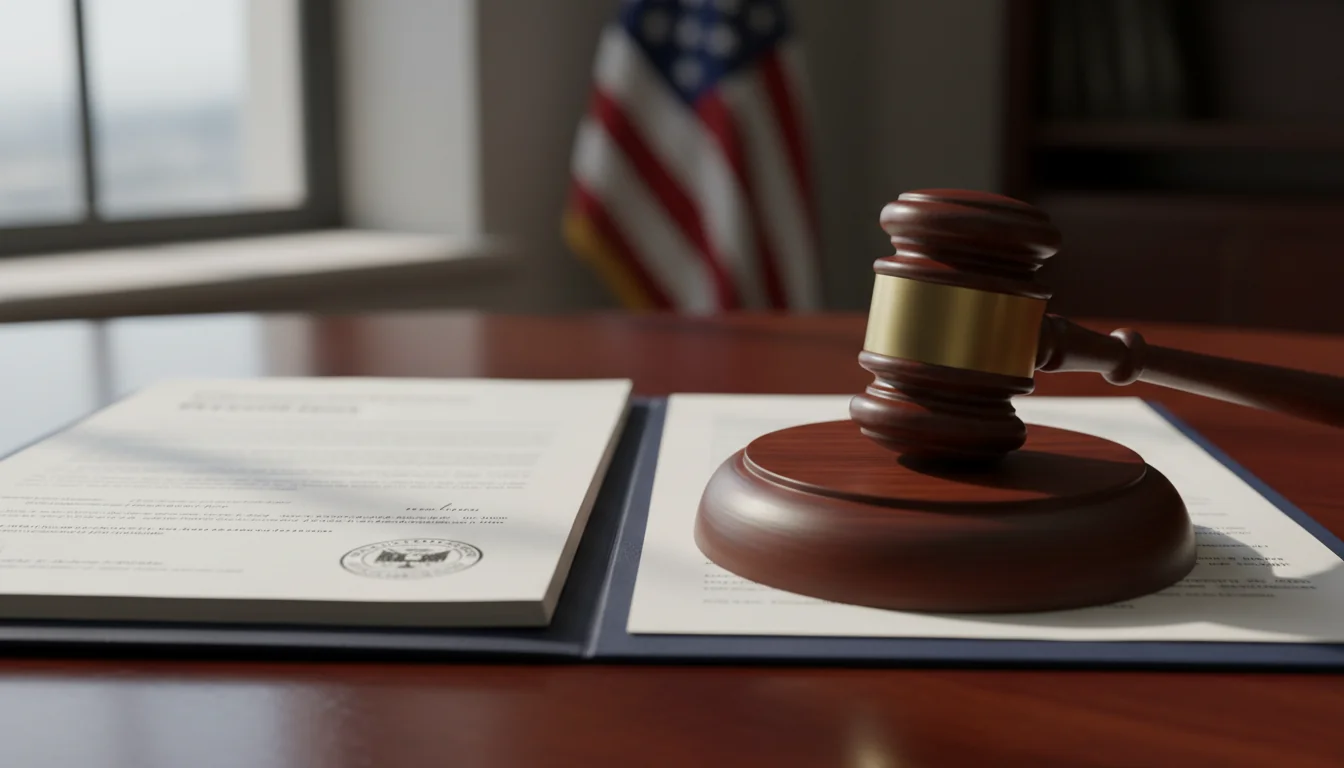 Gavel and legal documents on desk