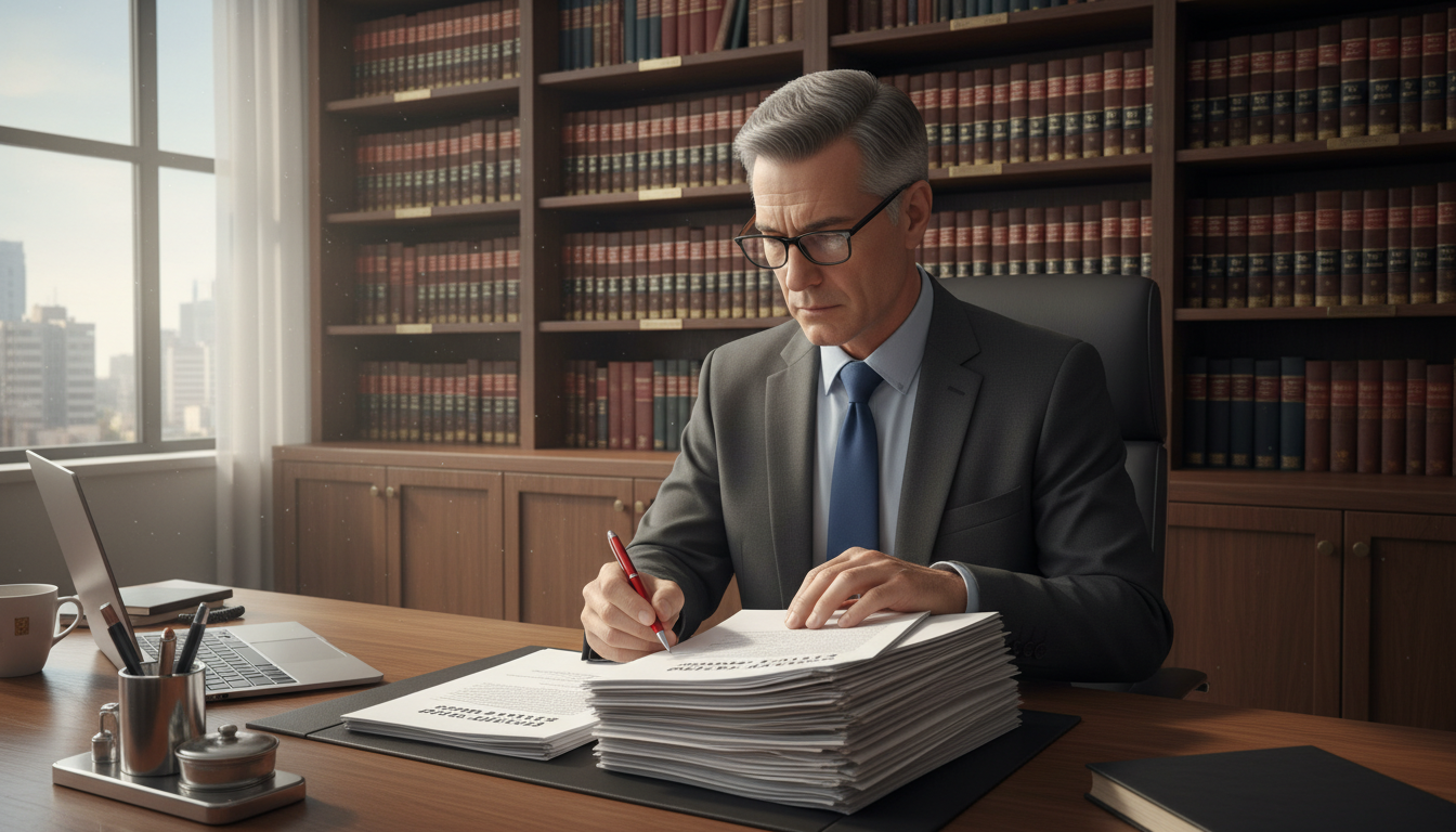 Lawyer reviewing company statutes