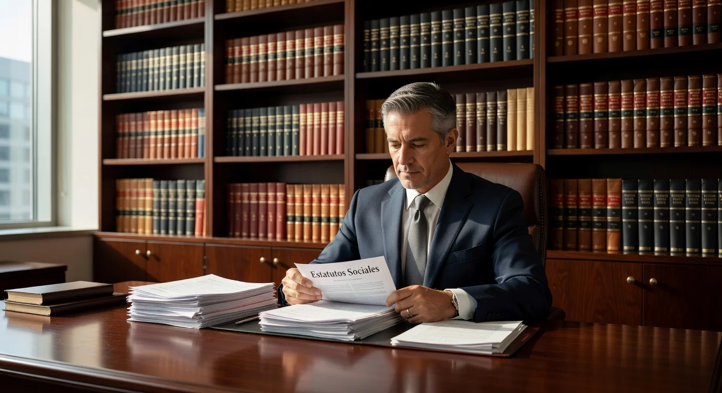 Mexican lawyer reviewing statutes document